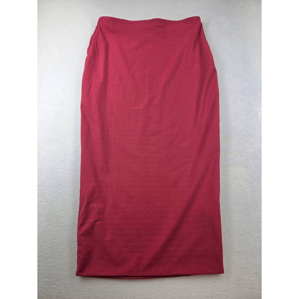 Kookai Boysenberry Red Ribbed Midi Skirt Bodycon Size 2 ZR014